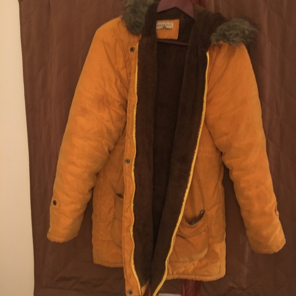 Yellow Winter Jacket with Faux Fur Lining & Hood